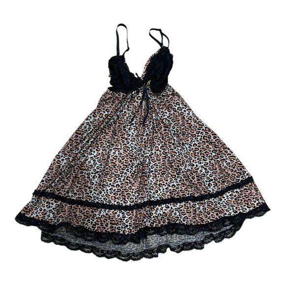 Black Fuchsia by Yelena Black Leopard Lace Chemise Nightie L - Picture 1 of 4
